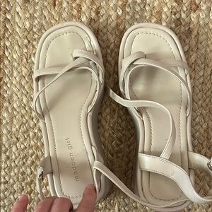 Madden Girl Cream Strappy Square-Toe Sandals with Ankle Wrap